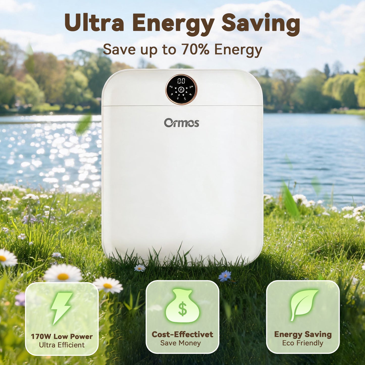 Ormos 14L Wall Mount Mini Clothes Dryer – 70°C Hot Air with Ozone Sterilization, 1-5H Timer