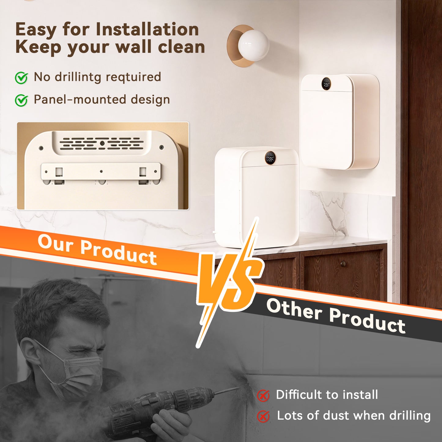 Ormos 14L Wall Mount Mini Clothes Dryer – 70°C Hot Air with Ozone Sterilization, 1-5H Timer