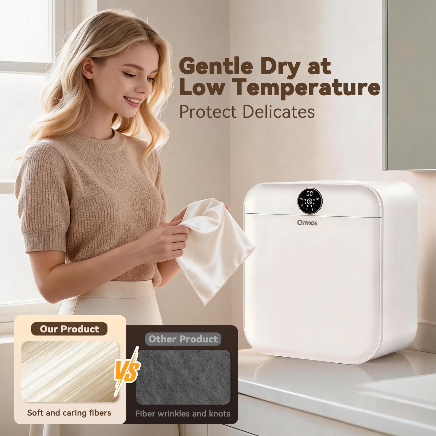 Ormos 14L Wall Mount Mini Clothes Dryer – 70°C Hot Air with Ozone Sterilization, 1-5H Timer